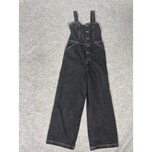 BDG Urban Outfitters Black Denim Button Front Wide Leg Jumpsuit Overalls